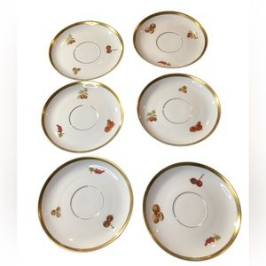 E & R Golden Crown Bavaria Germany Dessert Harvest plates Gold trim 6 ct Vintage